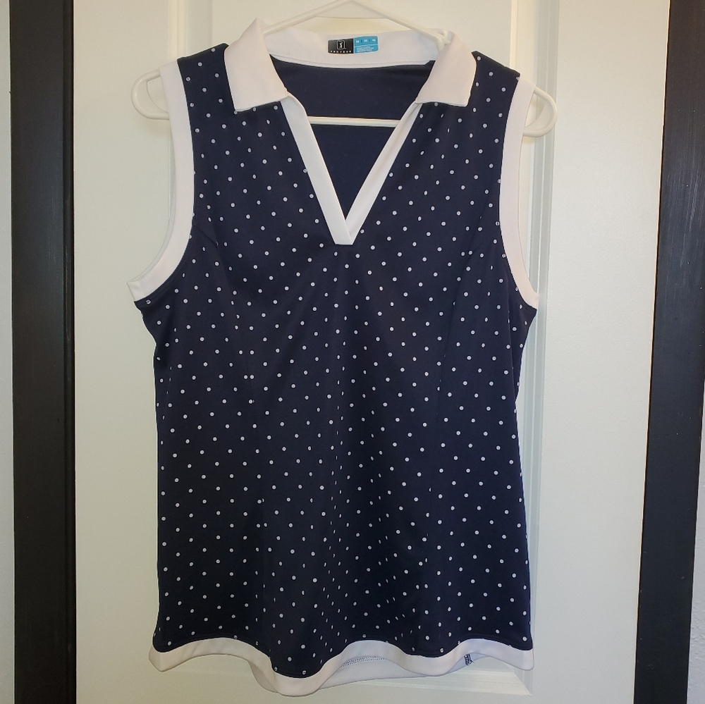 PGA Tour Blue and White Sleeveless Polo Tank Top Sz M